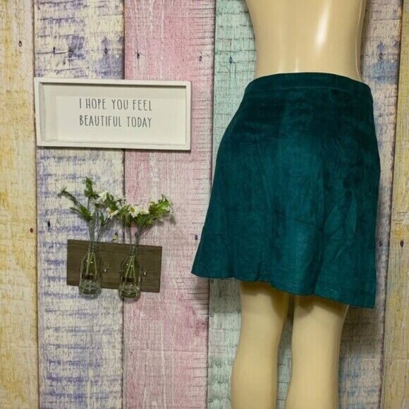 Embroidered Applique Trim Suede A Line Teal Summer Women Skirt BOUTIQUE ALLYSON - Picture 6 of 7